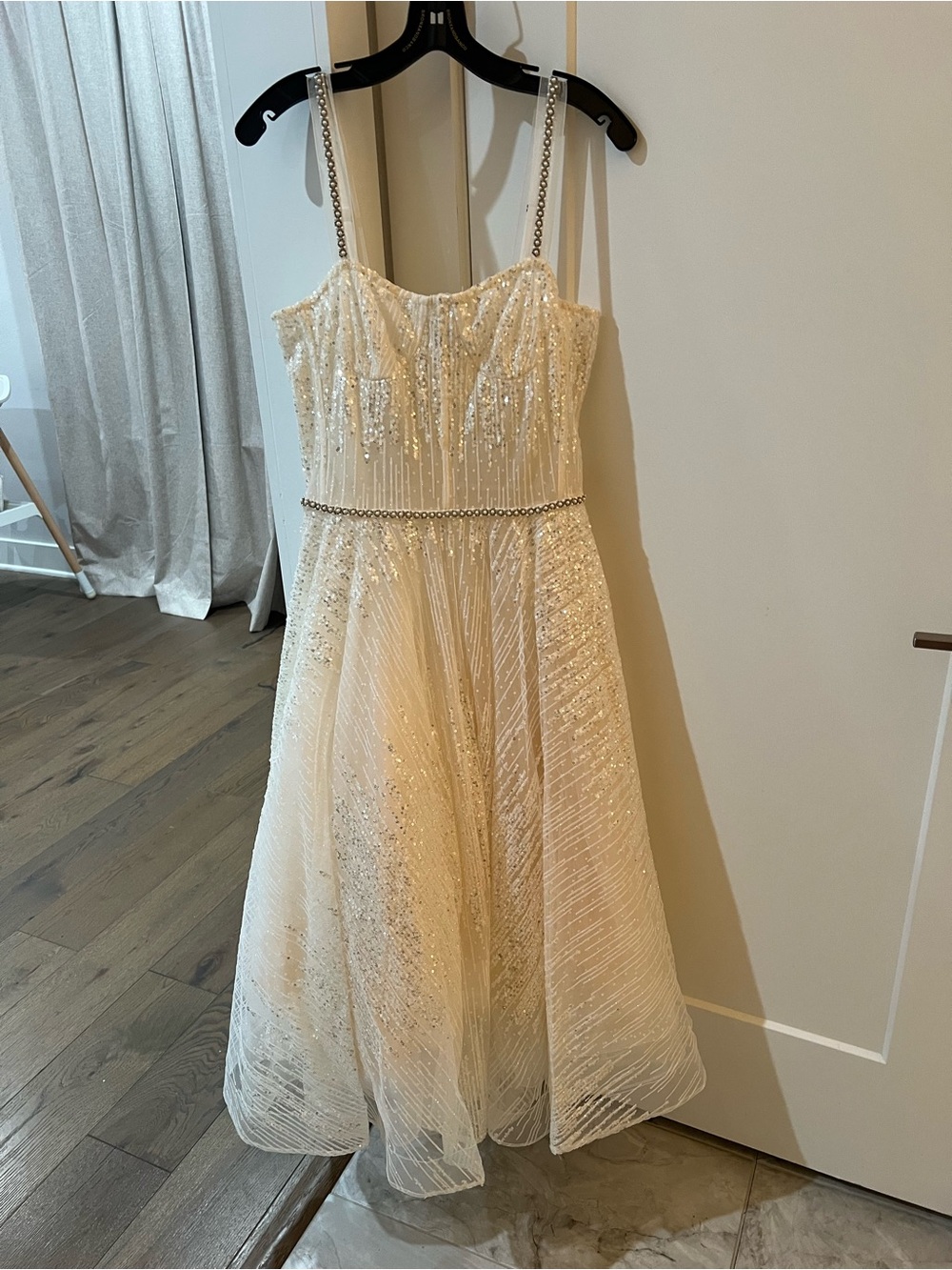 Bronx and Banco Ivory Beaded Midi Dress